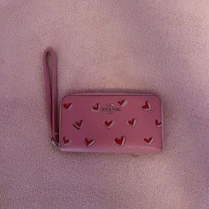 Coach pink heart wristlet